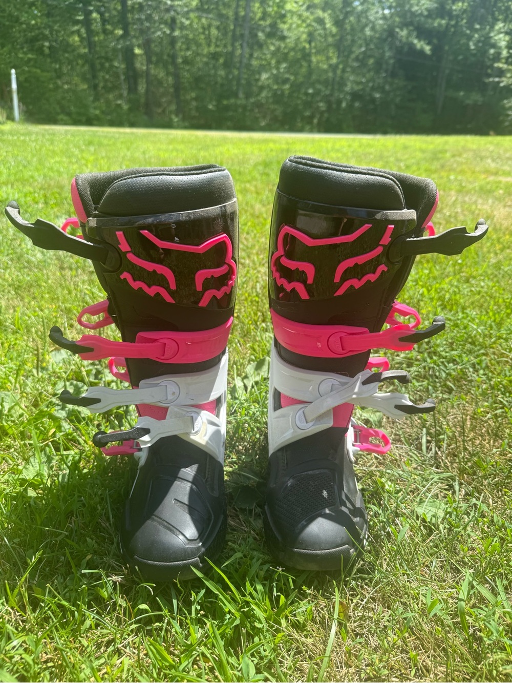 Fox Black Pink and White Youth Motocross Boots